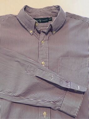 Ralph Lauren Men’s Purple and White Striped Button-Down Shirt